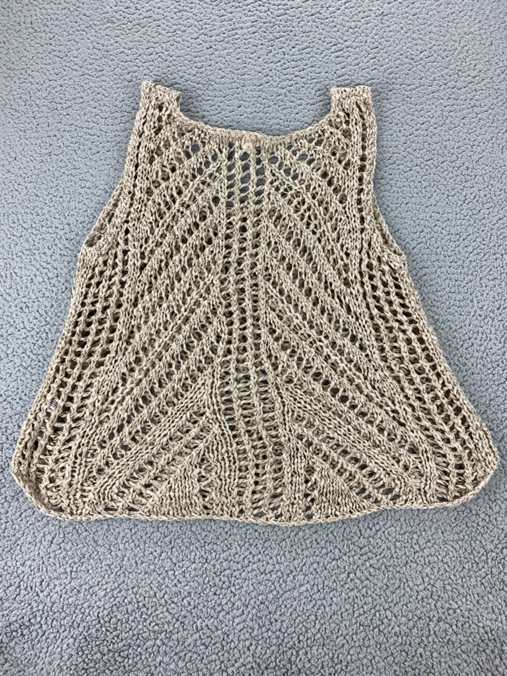 Eileen Fisher XL Open Knit Linen Blend Crochet Tank Boho Lagenlook Layering Top - Picture 6 of 13